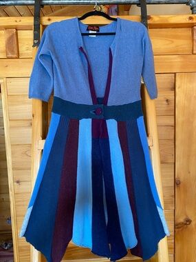 Women’s Upcycled Blue Multi-Stripe Knit Sweater Dress